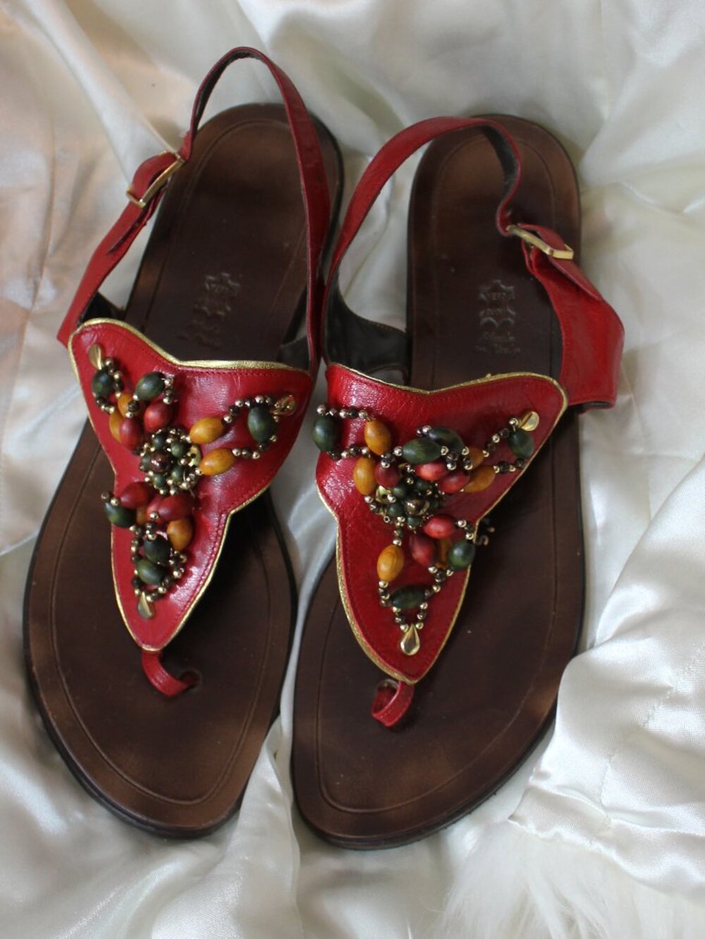Shoes Pepper's leather red sandals  handcrafted in Italy vero cuoio size 40/9